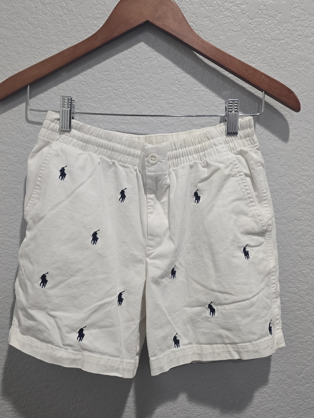 Polo Ralph Lauren Boys White Pony Print Shorts Size 14 Cotton Elastic Waist